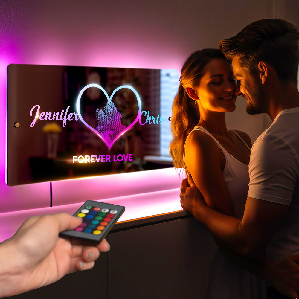 Personalized Photo Name Mirror Light Heart Custom Mirror Neon Signs Wall Decor Colorful Bedroom Lamp Gift for Couple Valentine's Day Gift - soufeelmy