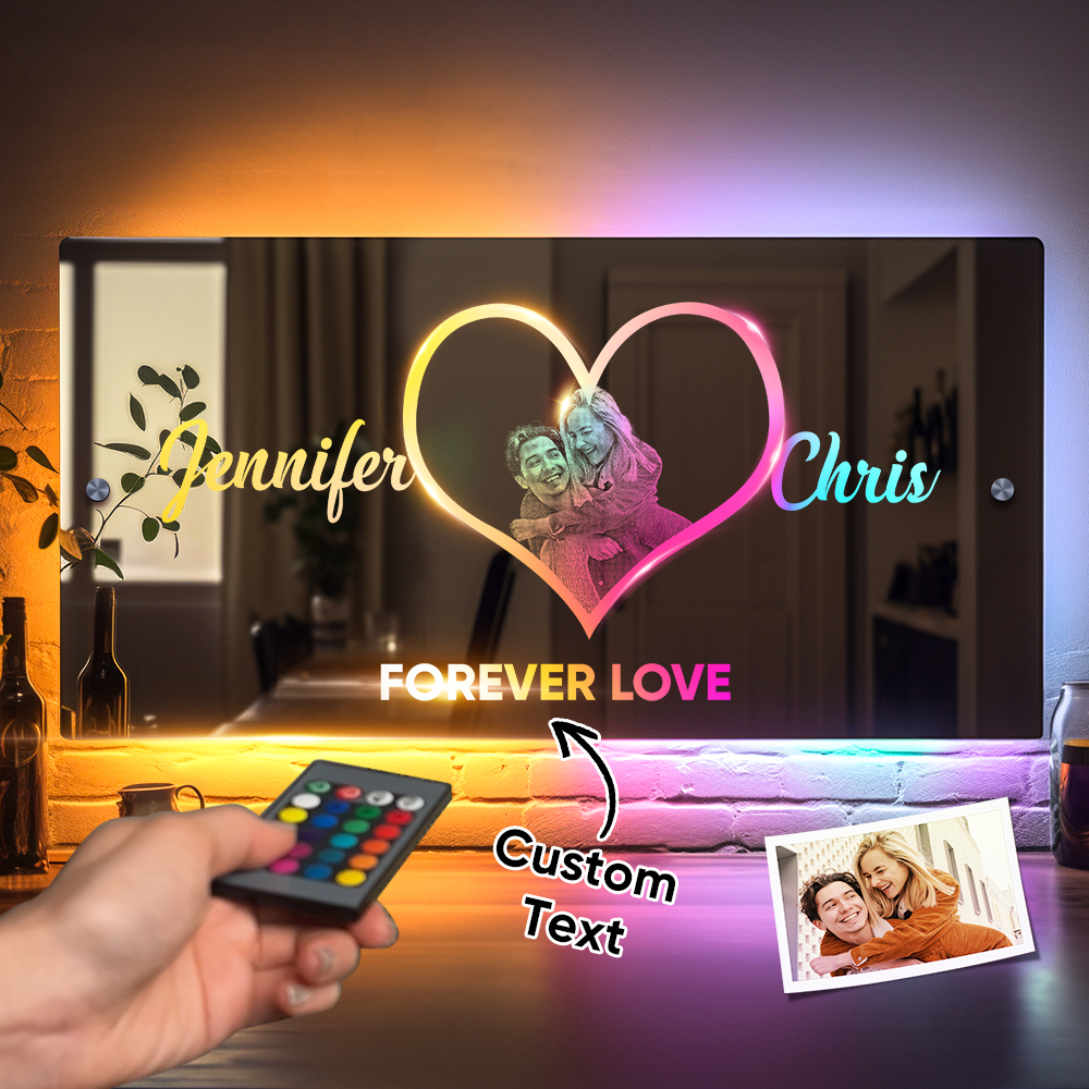 Personalized Photo Name Mirror Light Heart Custom Mirror Neon Signs Wall Decor Colorful Bedroom Lamp Gift for Couple Valentine's Day Gift - soufeelmy