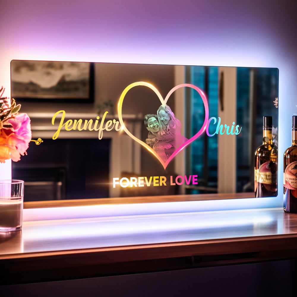 Personalized Photo Name Mirror Light Heart Custom Mirror Neon Signs Wall Decor Colorful Bedroom Lamp Gift for Couple Valentine's Day Gift - soufeelmy