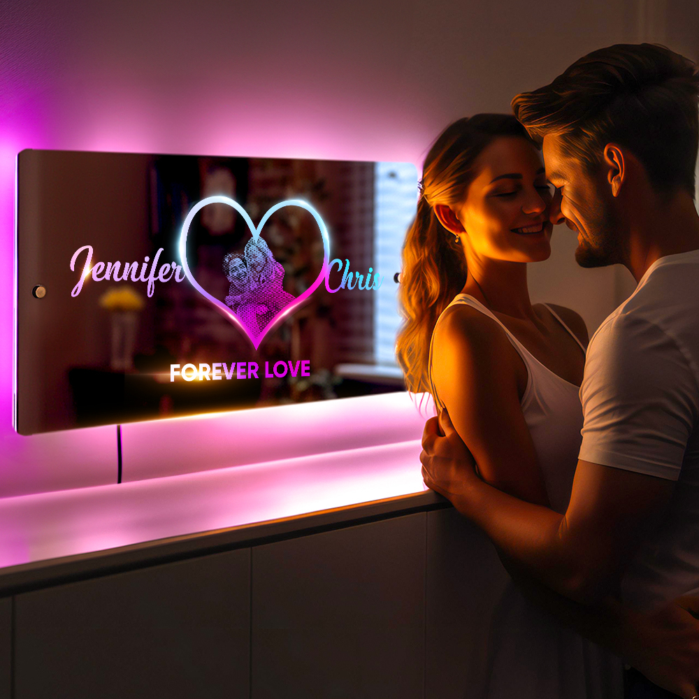 Personalized Photo Name Mirror Light Heart Custom Mirror Neon Signs Wall Decor Colorful Bedroom Lamp Gift for Couple Valentine's Day Gift - soufeelmy