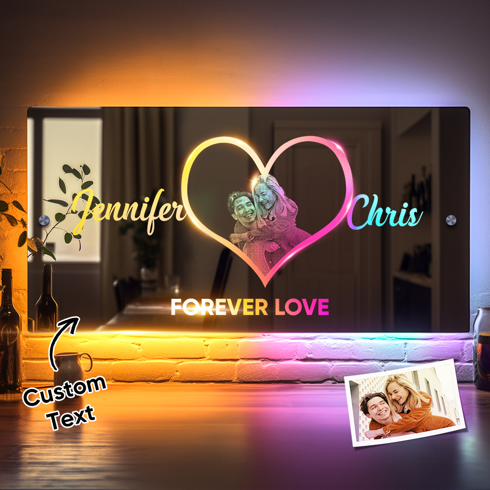 Personalized Photo Name Mirror Light Heart Custom Mirror Neon Signs Wall Decor Colorful Bedroom Lamp Gift for Couple Valentine's Day Gift - soufeelmy