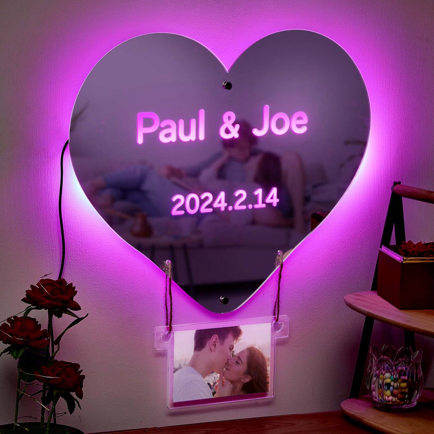 Custom Photo Engraved Mirror Light Hot Air Balloon Couple Gift - soufeelmy