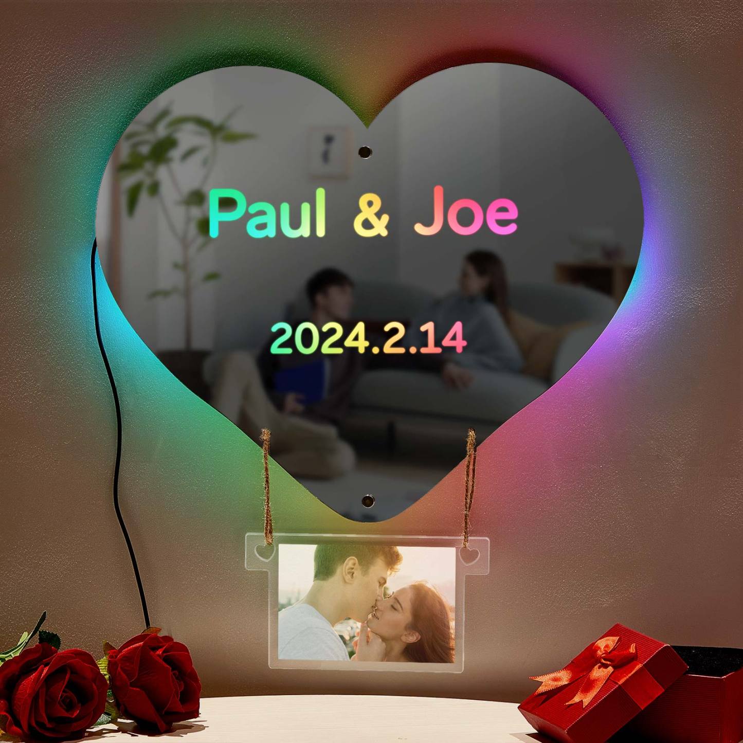 Custom Photo Engraved Mirror Light Hot Air Balloon Couple Gift - soufeelmy