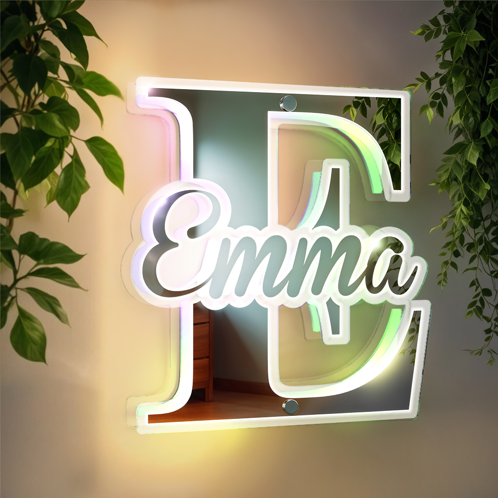 Personalized Name Letter Mirror Light Name Mirror Sign Custom LED illuminated Light-Up Bedroom Sign Gift For Kids