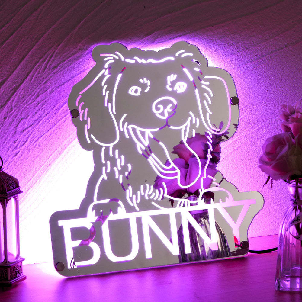 Personalized Pet Photo Name Mirror Light Custom Pet Portrait Mirror Lamp Gift for Pet Lovers - soufeelmy