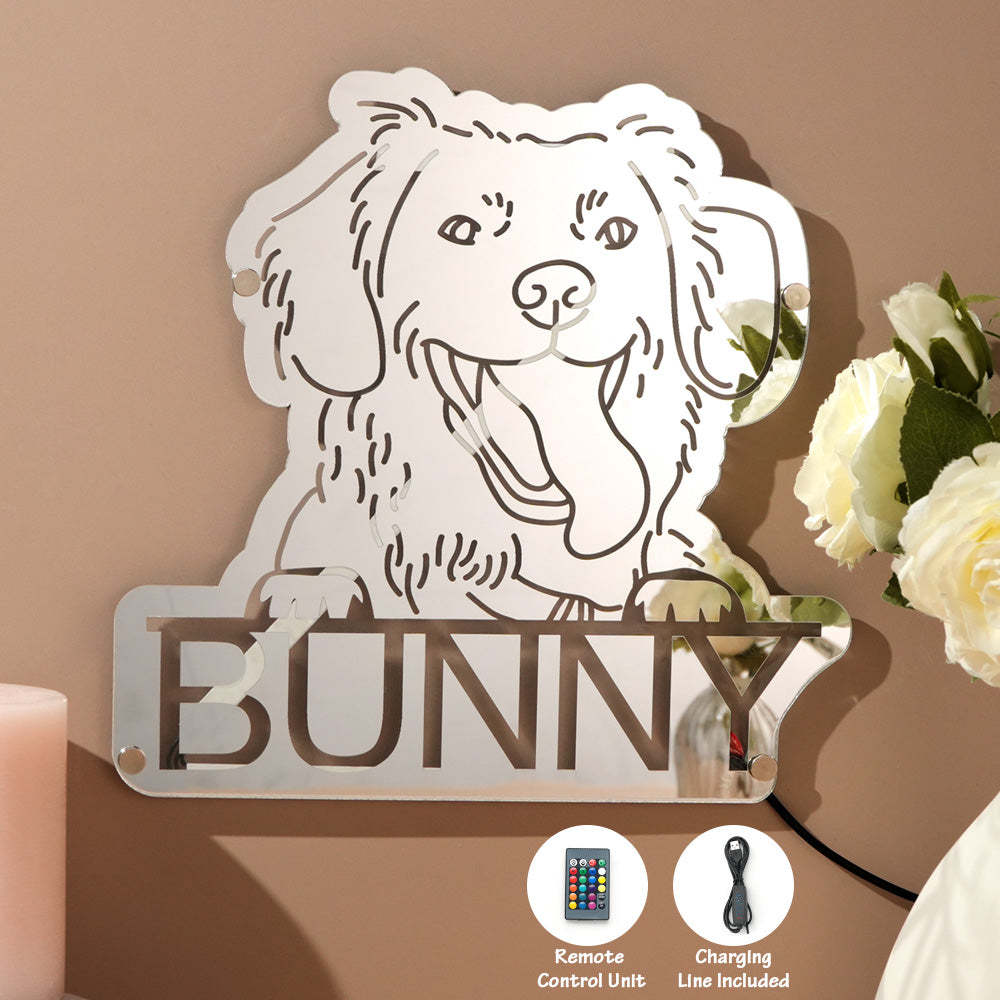 Personalized Pet Photo Name Mirror Light Custom Pet Portrait Mirror Lamp Gift for Pet Lovers - soufeelmy