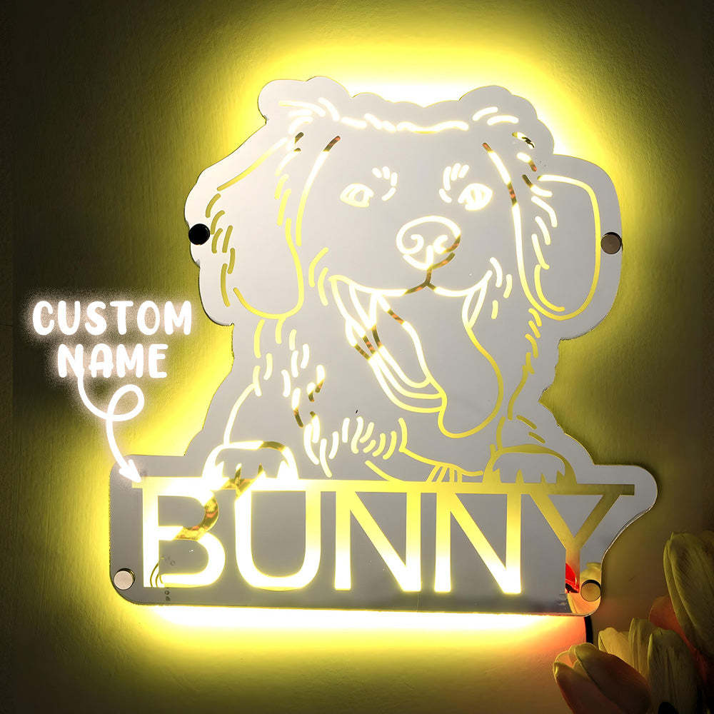 Personalized Pet Photo Name Mirror Light Custom Pet Portrait Mirror Lamp Gift for Pet Lovers - soufeelmy