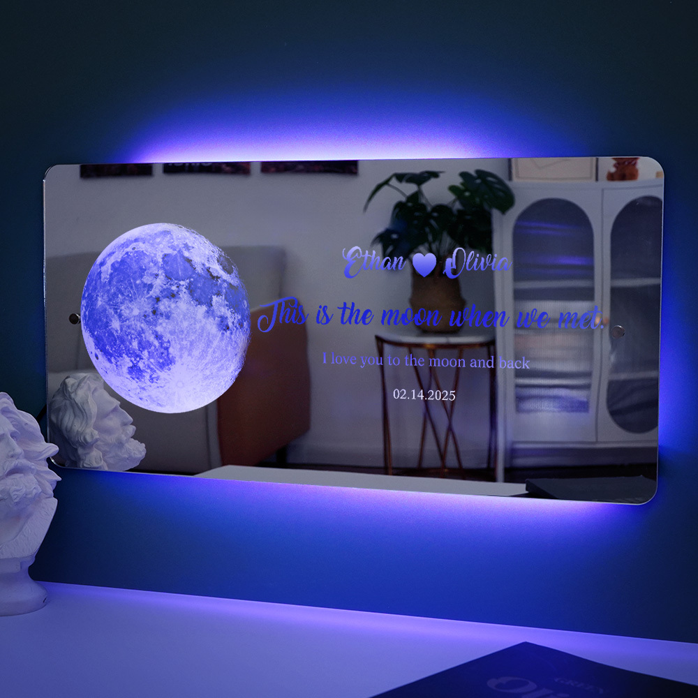 For Lover Custom Couple Anniversary Moon Phase Mirror Light - Romantic Valentine's Day Gift - soufeelmy