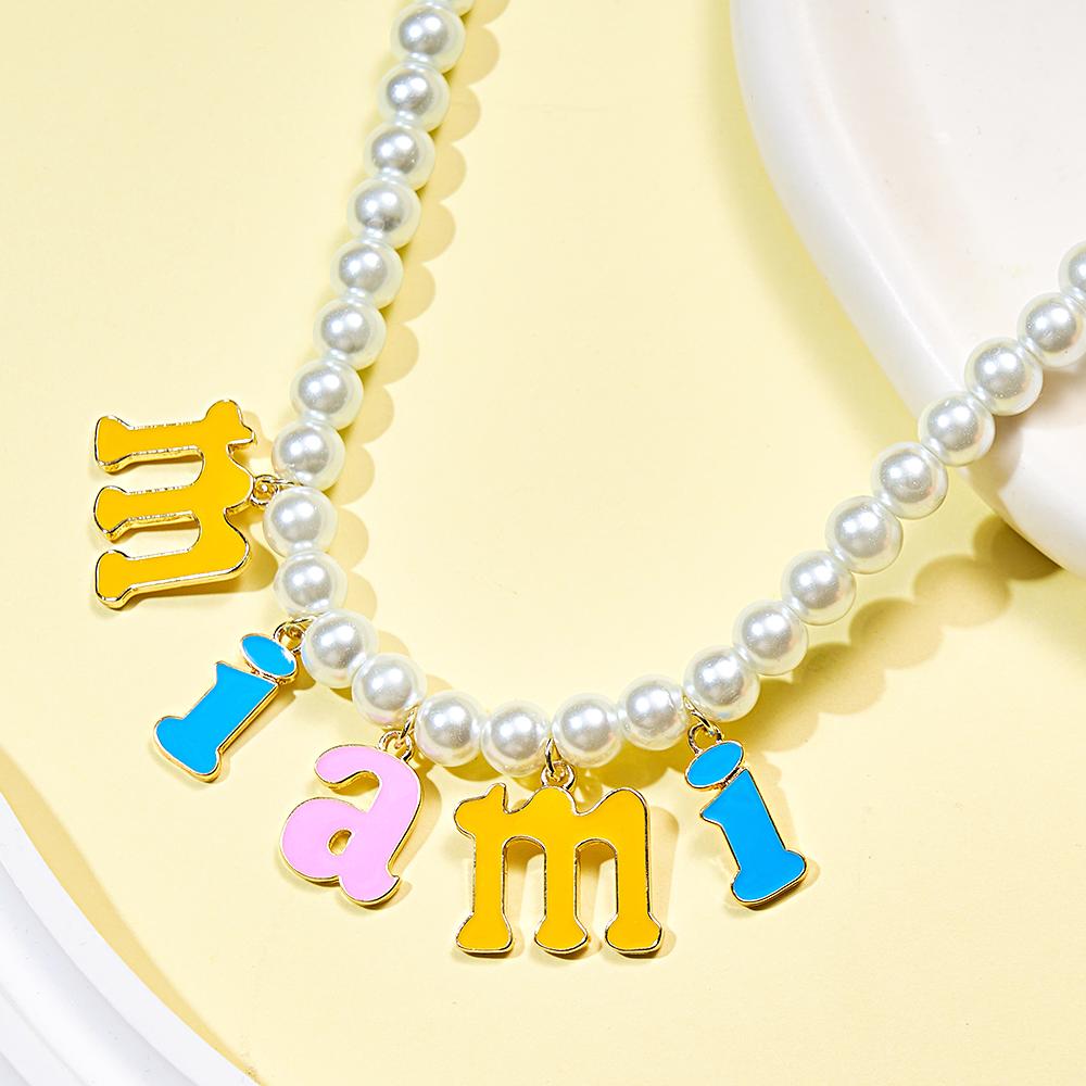 Custom Name Necklace Fashion Pearl Chain Colorful Young Gift - soufeelmy