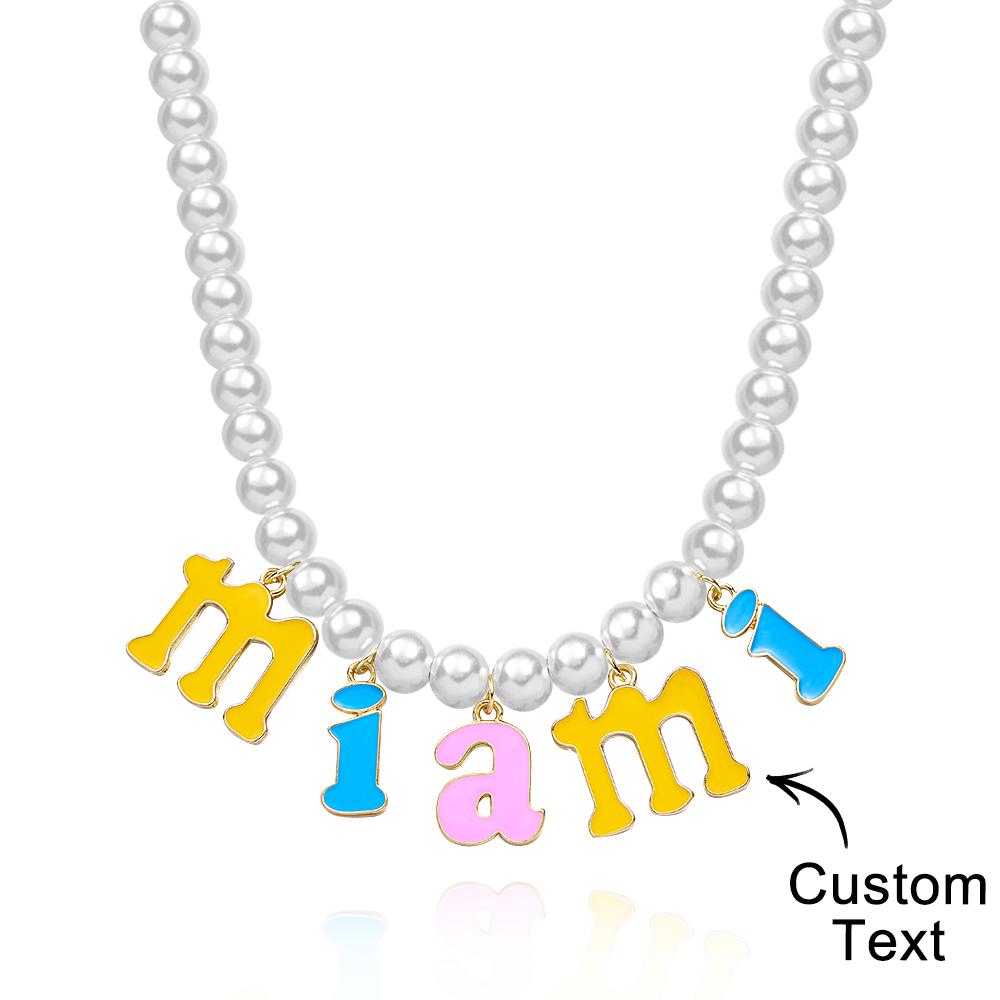 Custom Name Necklace Fashion Pearl Chain Colorful Young Gift - soufeelmy