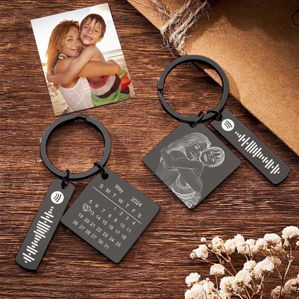 Personalized Calendar Keychain Special Day Significant Photo Heart Square Shape Music Code Metal Keychain Gift for Mother - soufeelmy