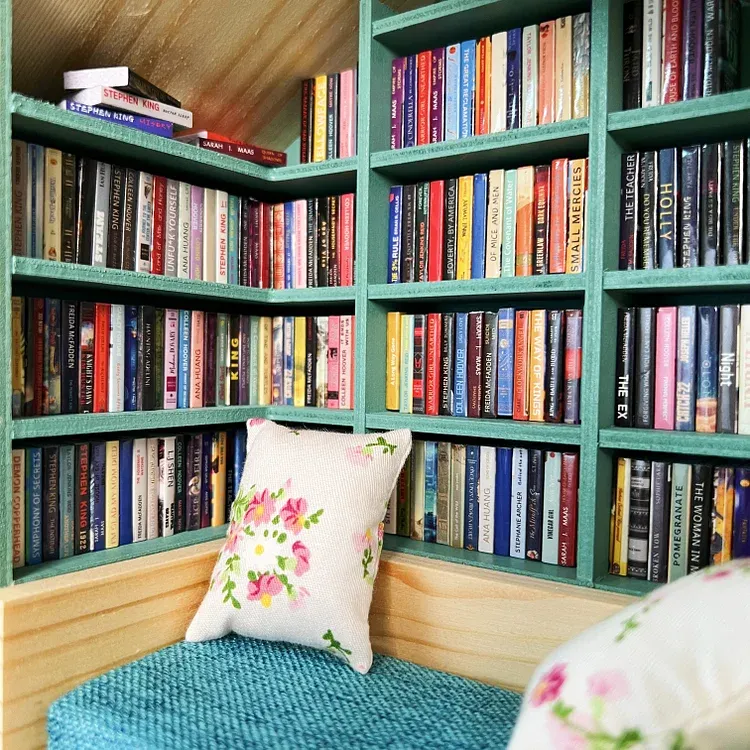 Handcrafted Mini Room Box Detailed Wooden Scene With 260+ Mini Books and 2 Cushions - soufeelmy