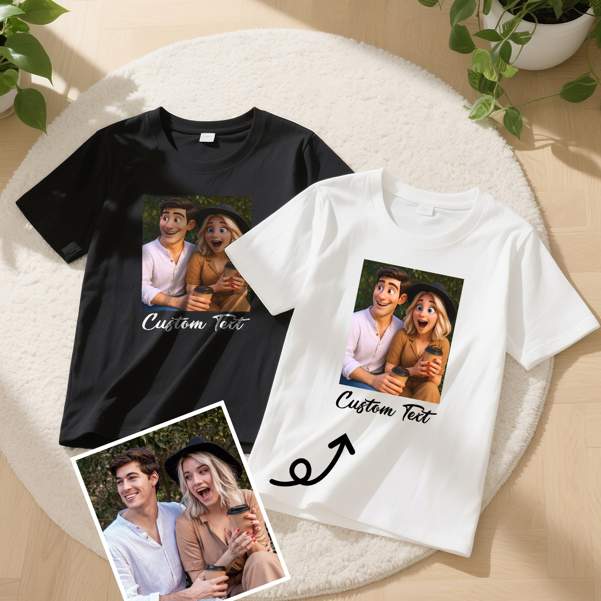 Custom Cartoon Style Photo T-Shirt Personalized Anime Portrait Tshirt with Custom Text Gift for Mom - soufeelmy