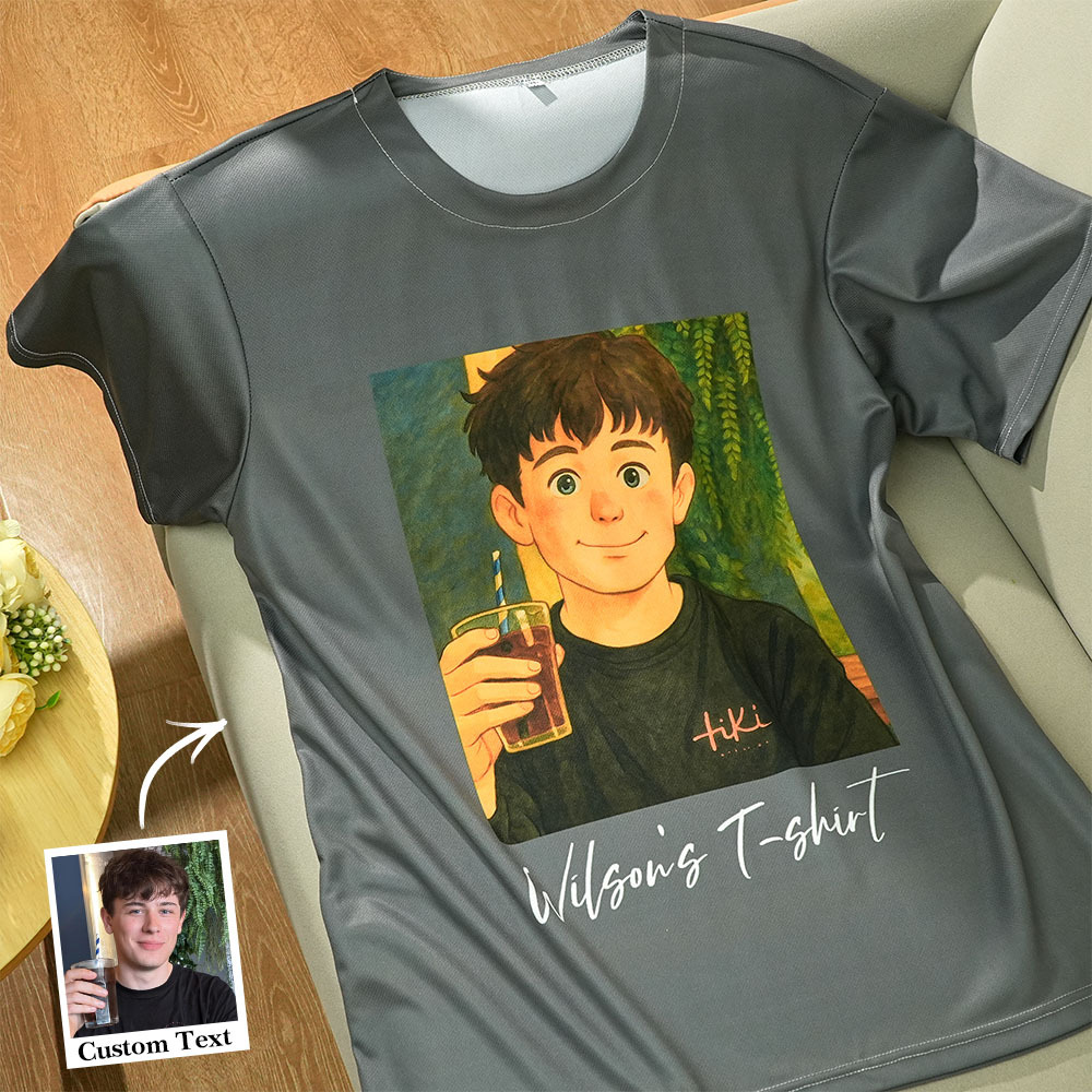Custom Cartoon Style Photo T-Shirt Personalized Anime Portrait Tshirt with Custom Text Gift for Mom - soufeelmy