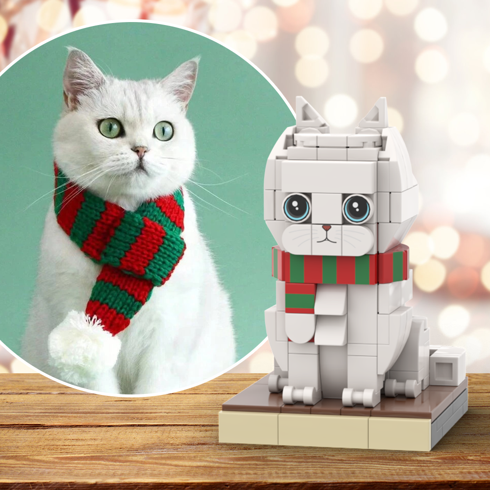 Christmas Cat With Scarf Fully Body Customizable 1 Cat Personalized X-Mas Cat Photo CustomBrick Figures Small Particle Block Customized Cat Only - soufeelmy