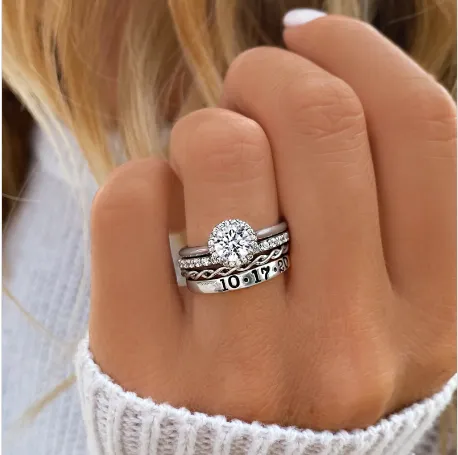 Twine Personalized Halo Engagement Ring Stack - soufeelmy