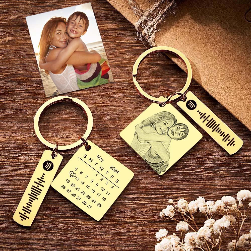 Personalized Calendar Keychain Special Day Significant Photo Heart Square Shape Music Code Metal Keychain Gift for Mother - soufeelmy