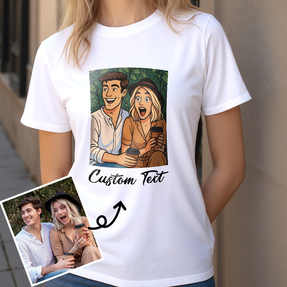 Custom Cartoon Style Photo T-Shirt Personalized Anime Portrait Tshirt with Custom Text Gift for Mom - soufeelmy
