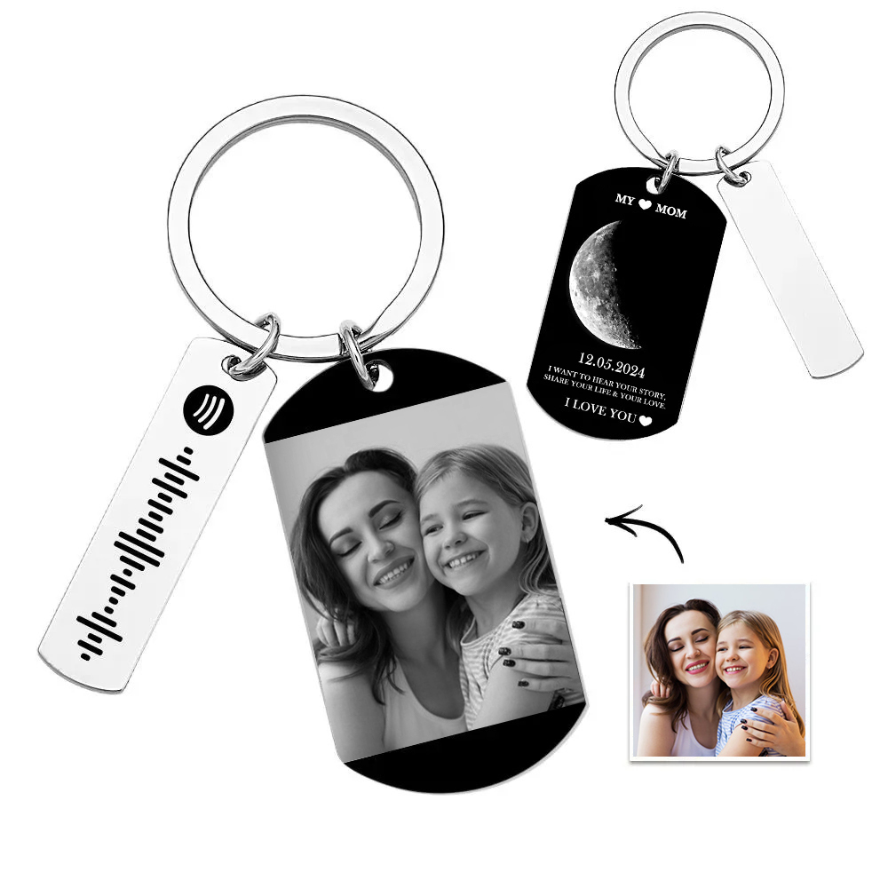 Custom Moon Phase Tag Keychain Personalized Spotify Custom Picture & Music Song Code Couples Photo Keyring Mother's Day Gift - soufeelmy