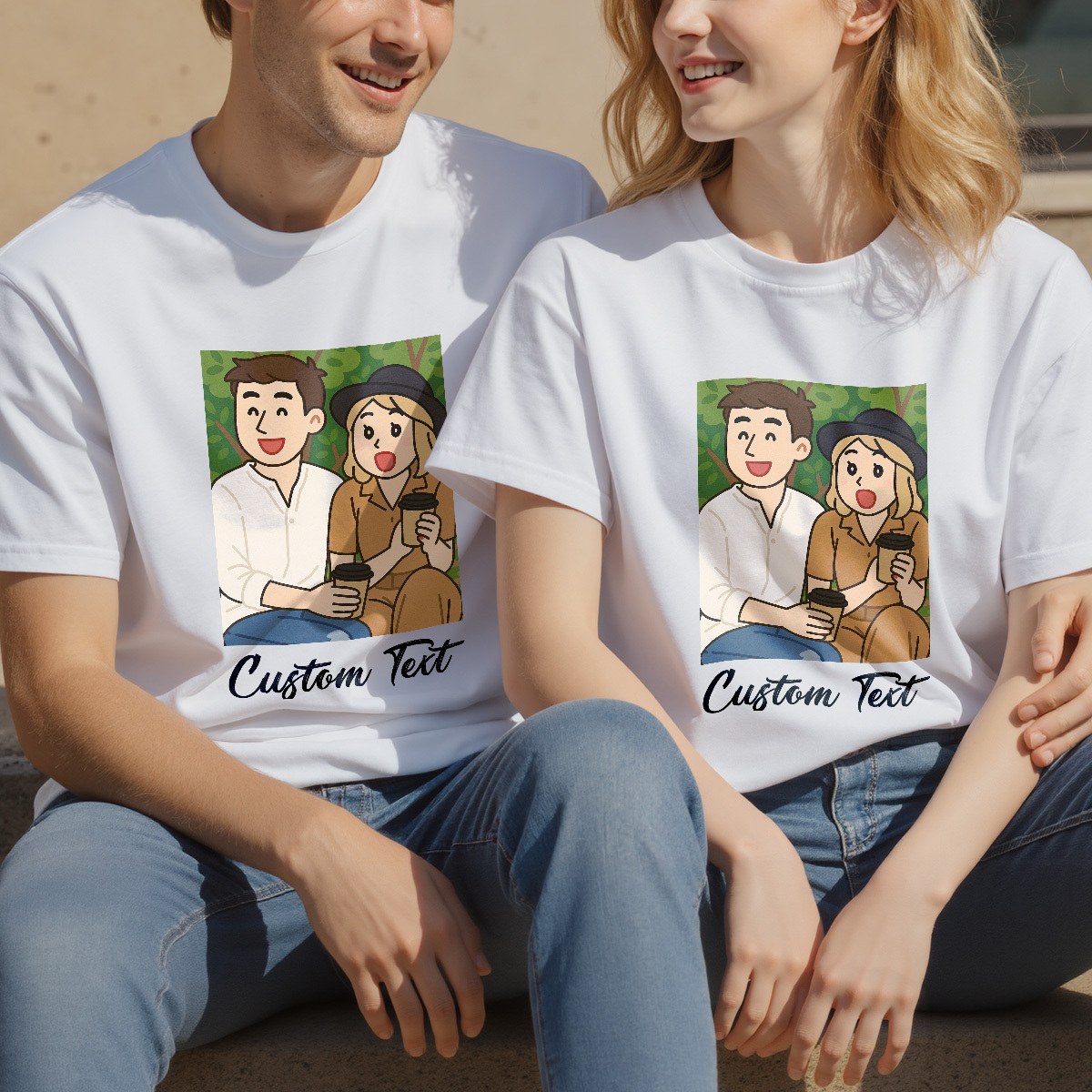 Custom Cartoon Style Photo T-Shirt Personalized Anime Portrait Tshirt with Custom Text Gift for Mom - soufeelmy