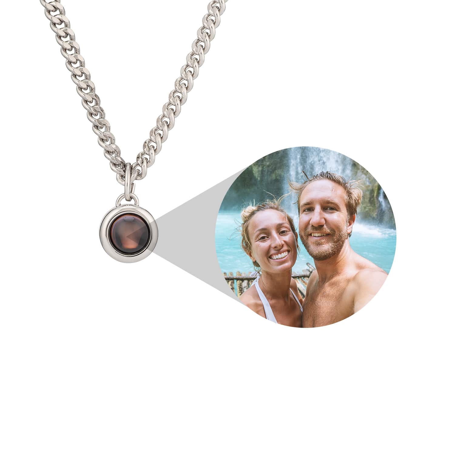 Personalized Curb Chain Photo Necklace Projection Gem Necklace Anniversary Gifts for Her - soufeelmy