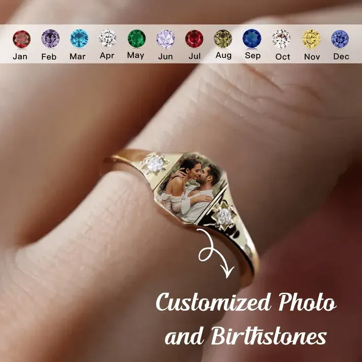 Personalized Birthstone Photo Ring 2 Photo Colors Perfect Gift for Wife for Mother - soufeelmy