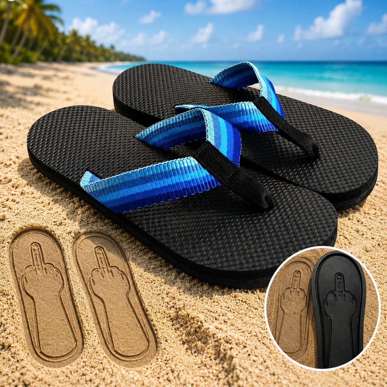 Funny Middle Finger Footprint Flip Flops Novelty Beach Sandals Gift For Friends - soufeelmy