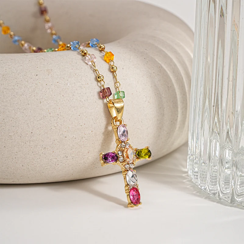 Colorful Cross Pendant Necklace Fashion Jewelry Gift for Her - soufeelmy