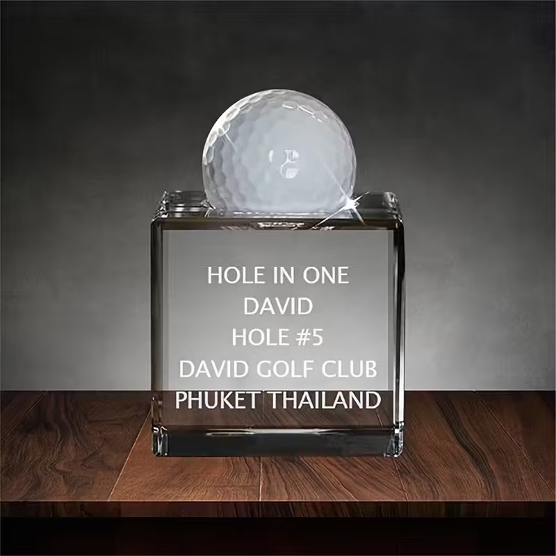 Personalized Hole in One Crystal Golf Ball Display, Custom Name Golf Trophy & Keepsake for Hole in One Achievement - soufeelmy