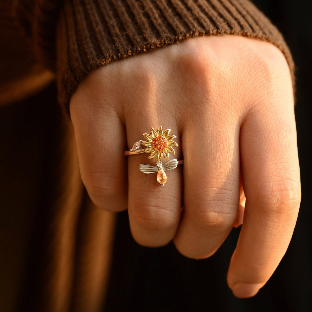 Anxiety Ring Anxiety Relief Decompression Daisy Adjustable Ring Jewelry Gift for Her - soufeelmy