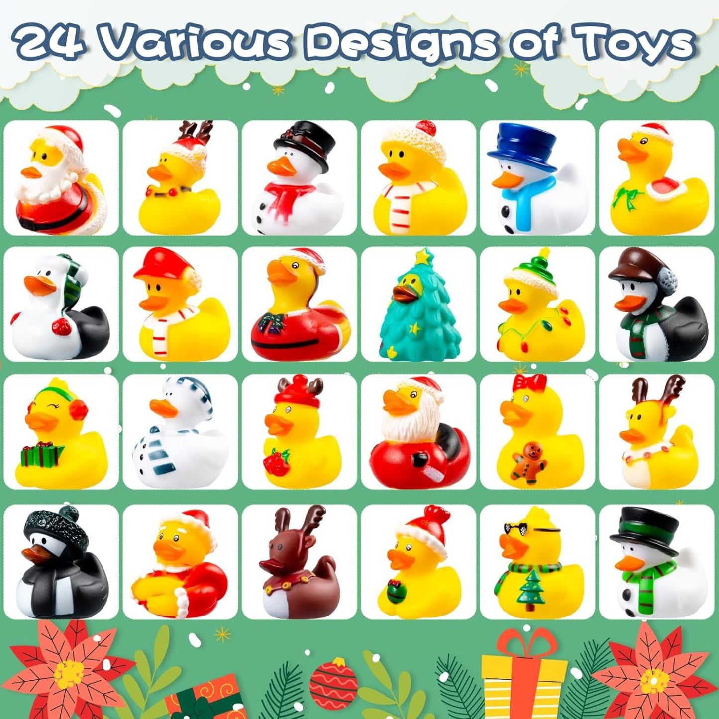 2024 Advent Calendar Christmas Ducks - 24pcs Duck Rubber Advent Calendar 24 Days of Christmas Countdown Toys - soufeelmy