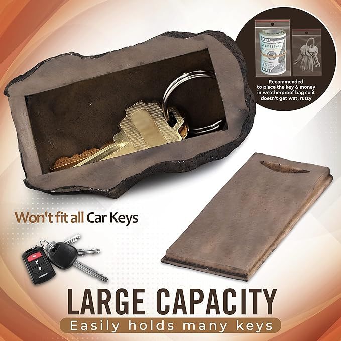 Hide A Key In A Real Looking Rock/Stone Holds Standard Sized Spare Keys Fits In With Your Landscaping And Yard Resistant To Outdoor Elements - soufeelmy