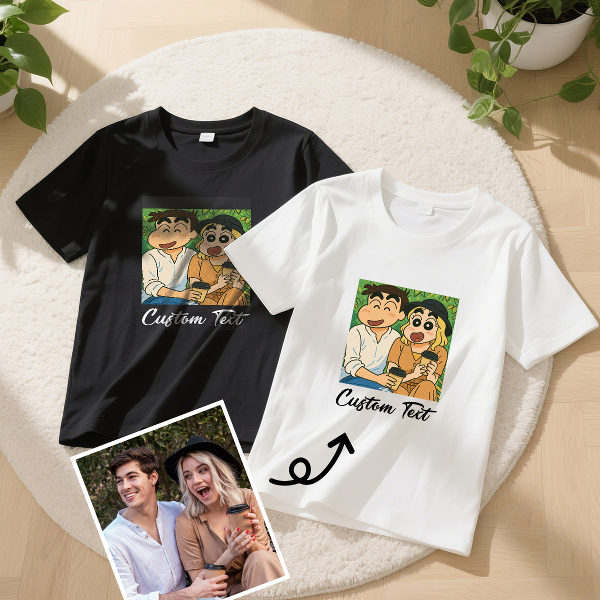 Custom Cartoon Style Photo T-Shirt Personalized Anime Portrait Tshirt with Custom Text Gift for Mom - soufeelmy