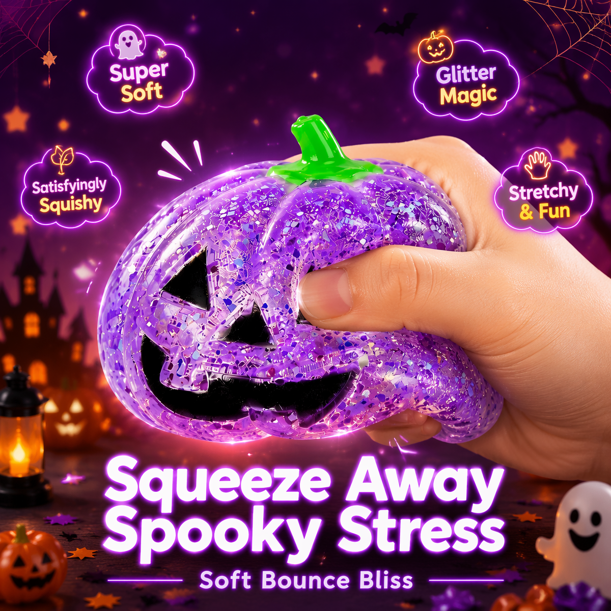 Pumpkin Squishy Toy Slow Rebound Pinch Stress Relief Fidget Ball for Anxiety and Relaxation Halloween Gift - soufeelmy