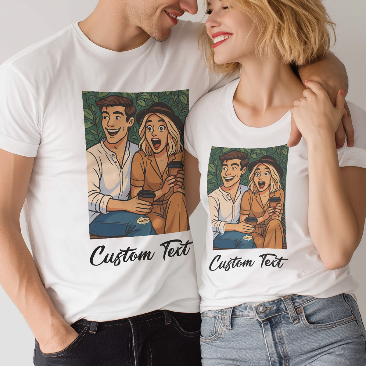 Custom Cartoon Style Photo T-Shirt Personalized Anime Portrait Tshirt with Custom Text Gift for Mom - soufeelmy