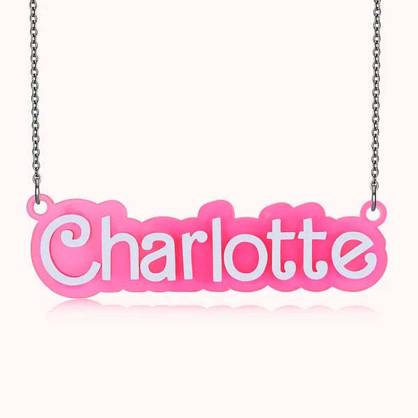 Personalized Pink and White Barbi Doll Acrylic Necklace with Name Christmas Birthday Valentine's Day Gift for Her - soufeelmy