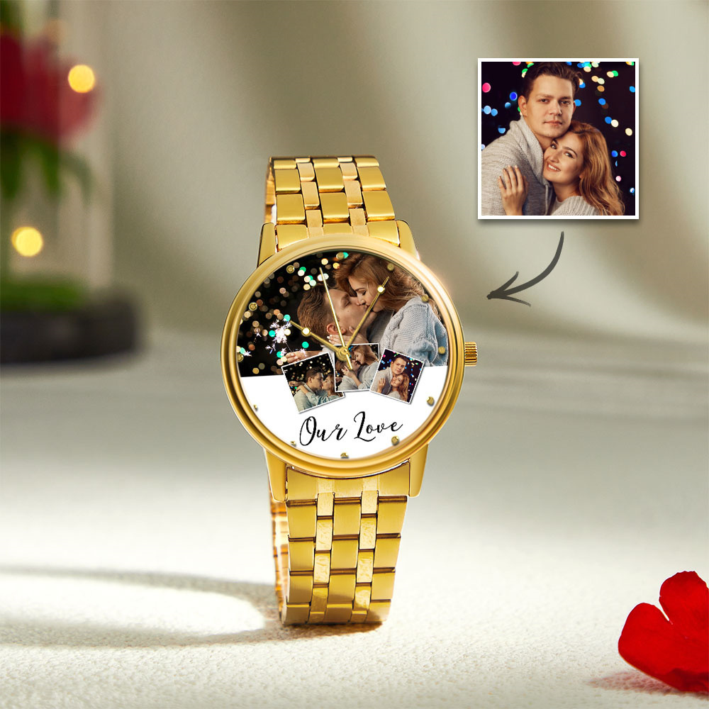 Personalized Engraved Photo Watch Men's Black Alloy Bracelet Photo Watch Valentine's Day Gifts To Boyfriend - soufeelmy