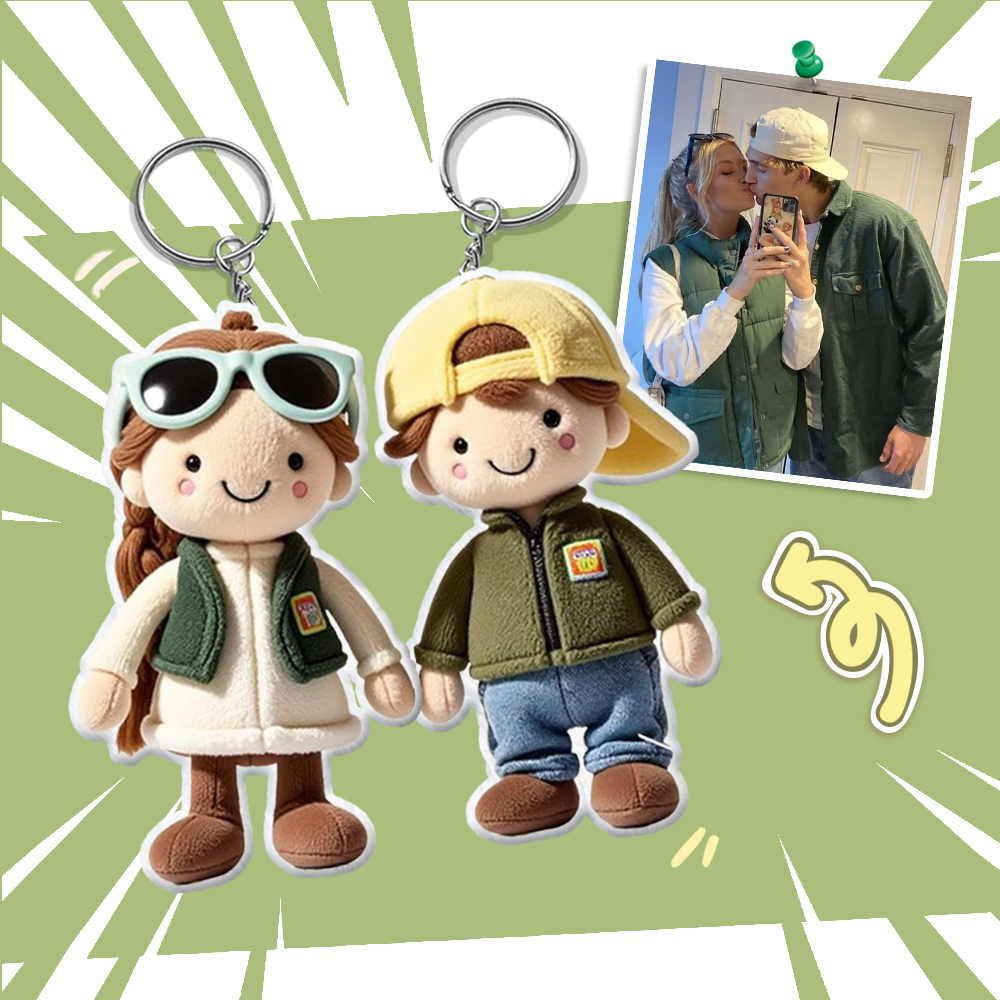 Personalized Photo Plush Doll Keychain Mini Me Plush Keychain Gifts for Boyfriend