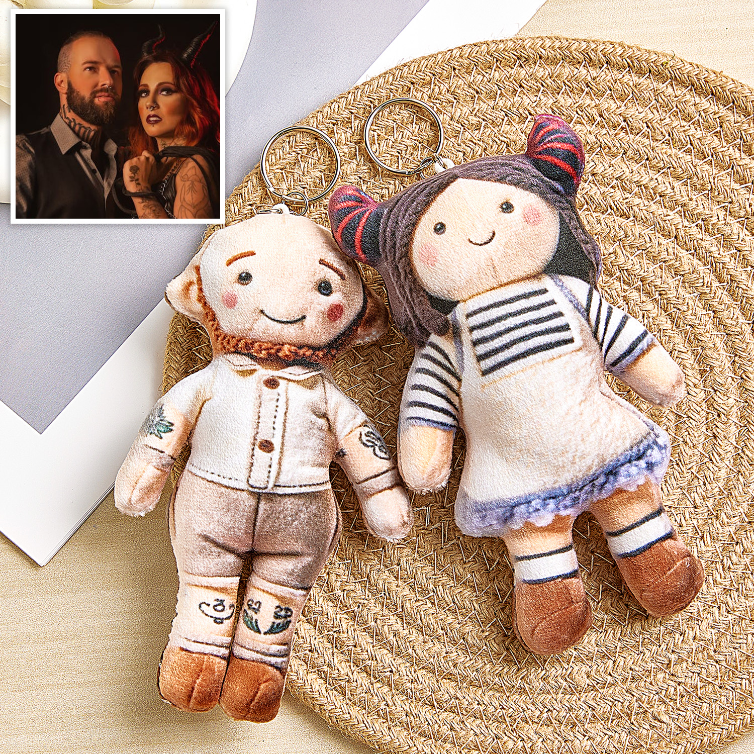Personalized Photo Plush Doll Keychain Mini Me Plush Keychain Couple Gifts - soufeelmy