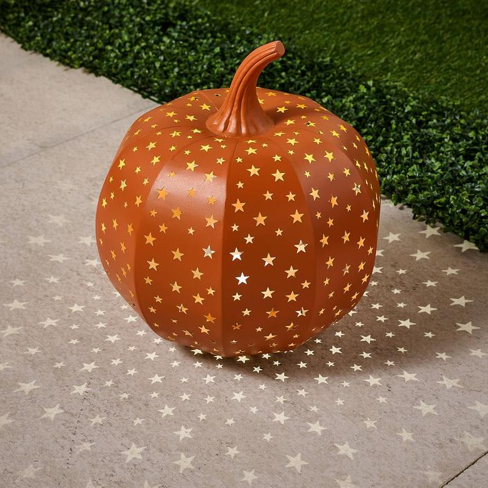 15" Illuminated Indoor/Outdoor Stargazer Metal Pumpkin Halloween Decorations - soufeelmy