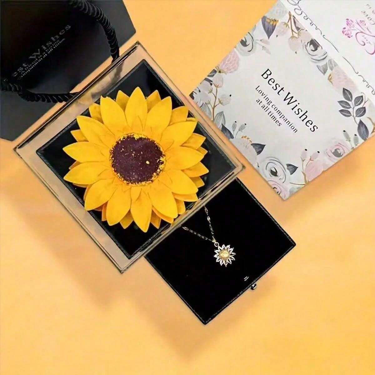 1set Artificial Sunflower Gift Box Sunflower Gift Box And Necklace Gift Box - soufeelmy