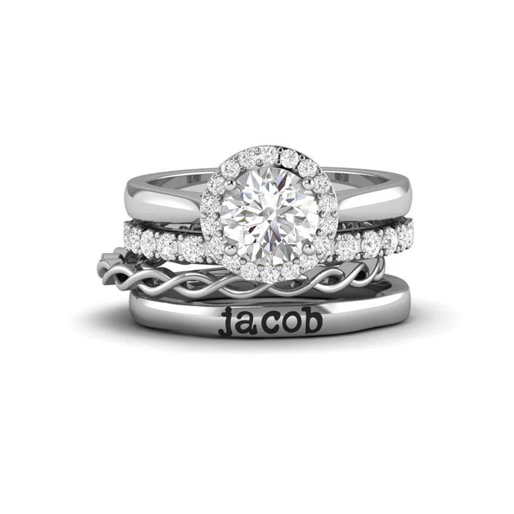 Twine Personalized Halo Engagement Ring Stack - soufeelmy