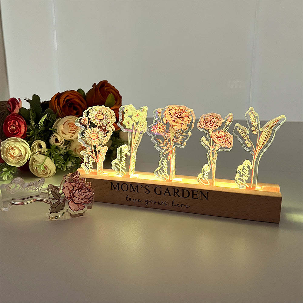 Custom Birth Flower 3D Crystal Acrylic LED Light For Mom - soufeelmy