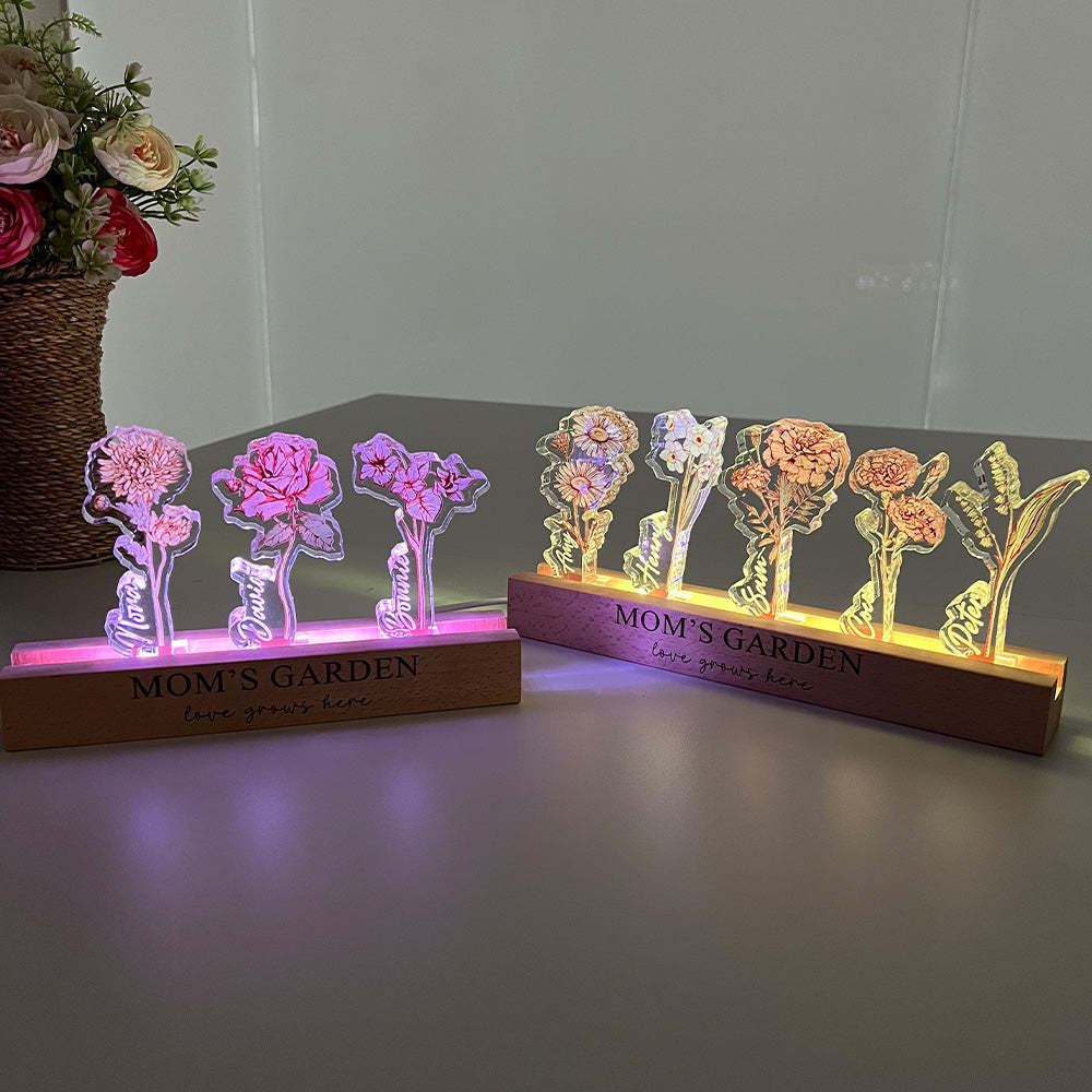 Custom Birth Flower 3D Crystal Acrylic LED Light For Mom - soufeelmy