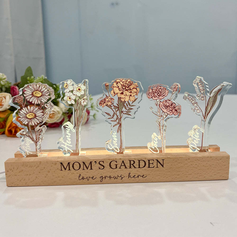 Custom Birth Flower 3D Crystal Acrylic LED Light For Mom - soufeelmy
