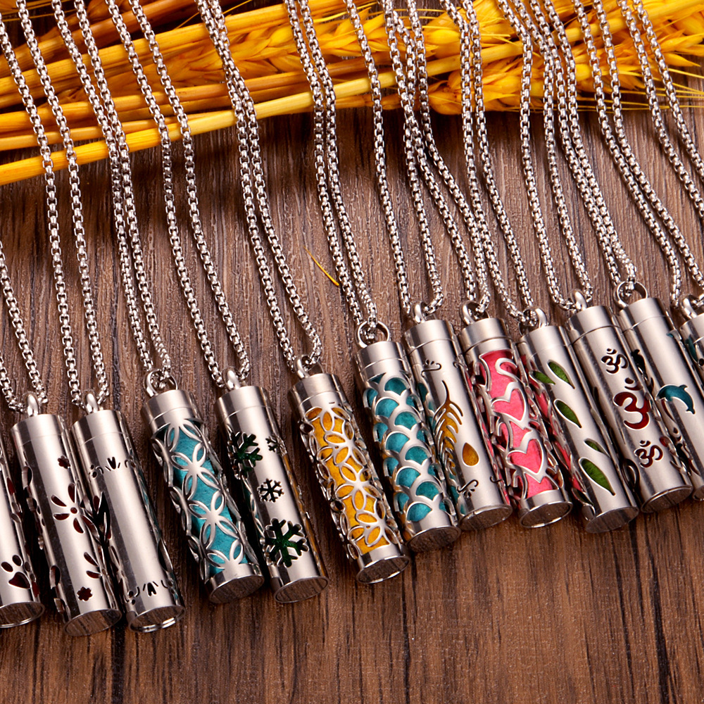 Perfume Diffuser Necklace Essential Oil Aromatherapy Stainless Steel Necklace Vertical Fragrance Pendant Necklace - soufeelmy