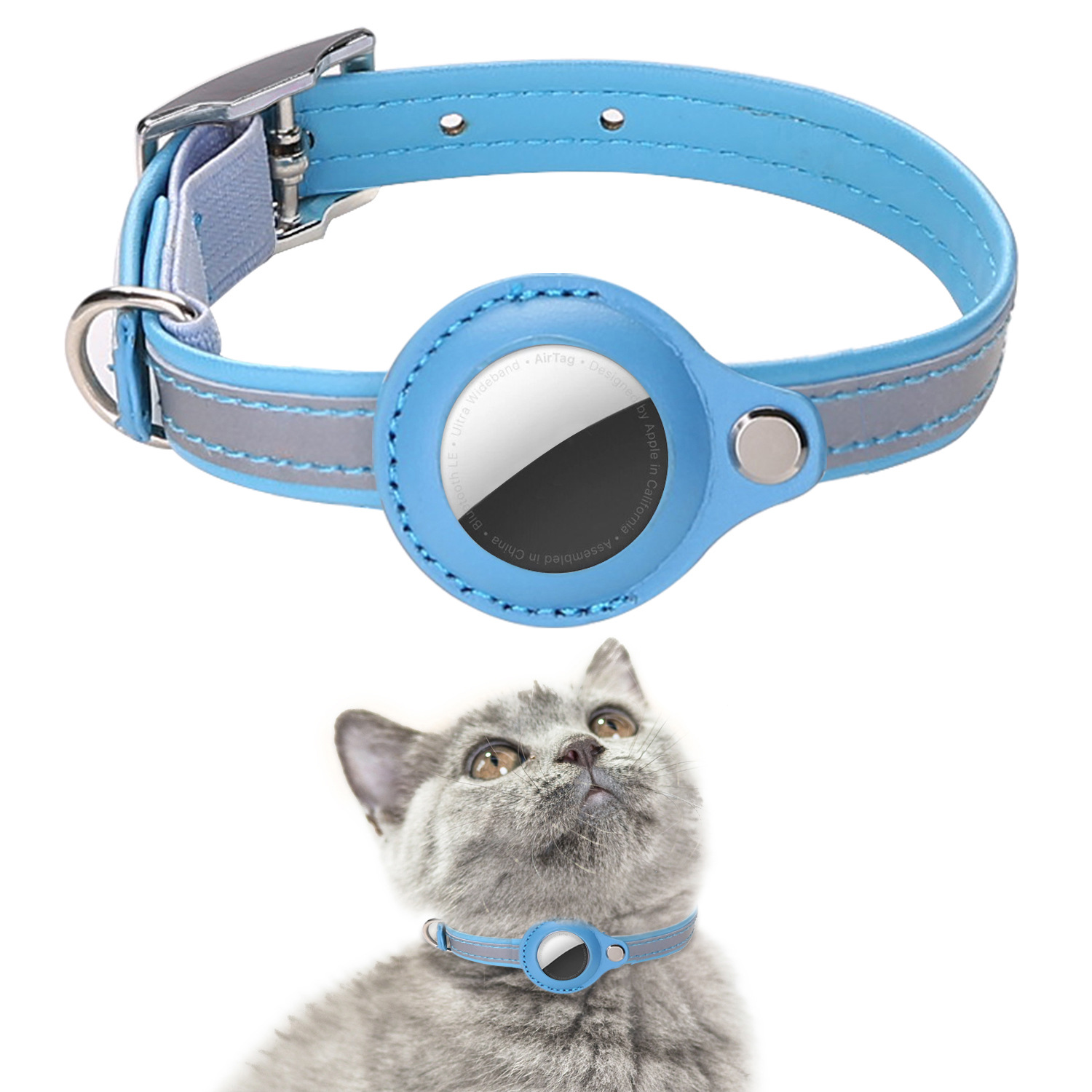 Reflective Cat Collar AirTag Holder Nacklace Anti-Lost Tracking Pet Collar - soufeelmy