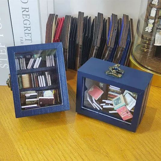 Pocket Edition Anxiety Bookcase, MINI bookcase, Miniature Landscape, Miniature Bookcase, Book Lover Gift, Study Decoration - soufeelmy