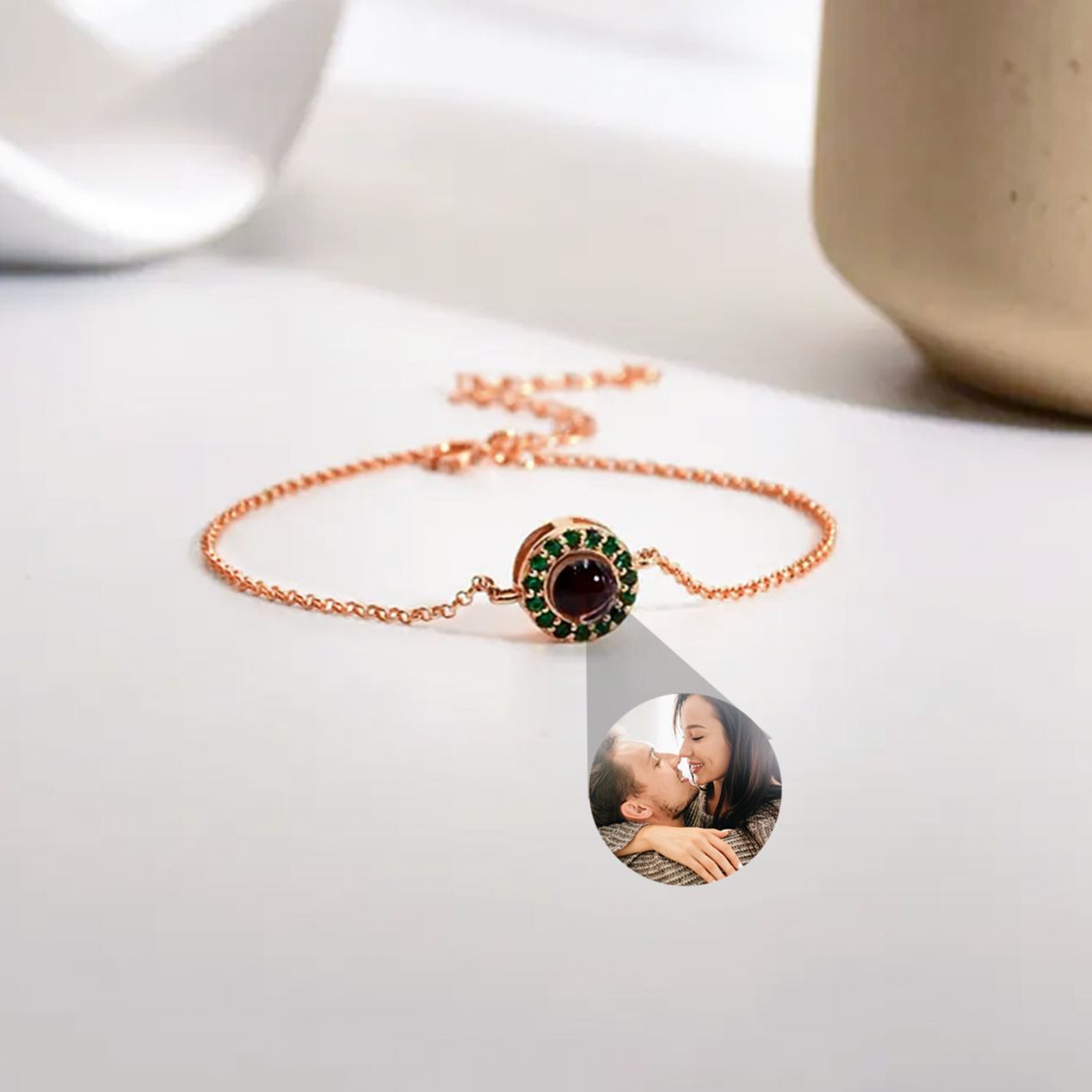 Personalized Photo Projection Bracelet with Birthstone Photo Memorial Bracelet Bubble Bracelet Picture Inside Bracelet Best Friend Gift - soufeelmy