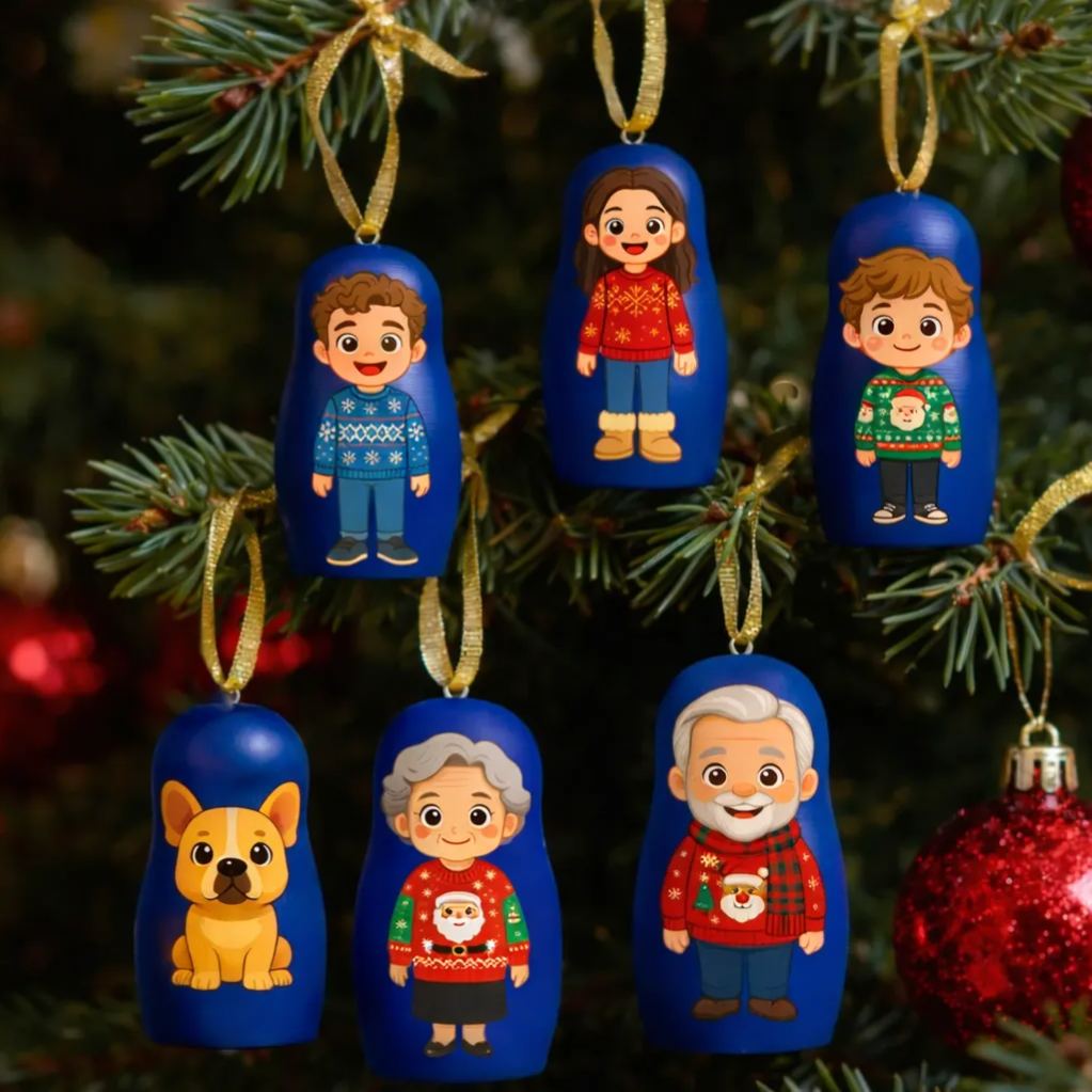 Personalized Cartoon Portrait Nesting Doll Christmas Ornament Custom Photo Mini Matryoshka Decoration Gift - soufeelmy